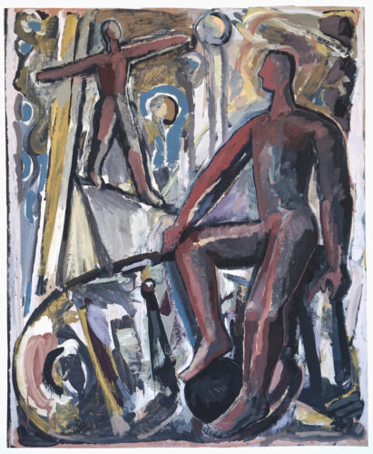 Manegenprobe II , 1986, Tempera/Papier, 121 x 100 cm