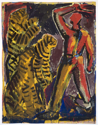 große Katzen, 1986, Tempera/Papier, 120 x 97