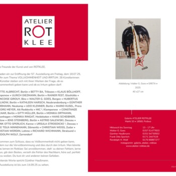 „Vollkommenheit und Irrtum" Einladungskarte zur Ausstellung in der Galerie ATELIER ROTKLEE in Putbus auf Rügen